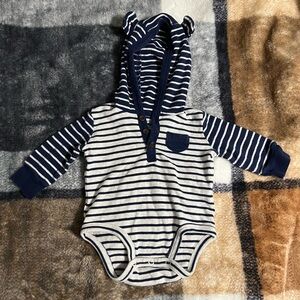 Striped Navy and White Kids One Piece Hoodie Onesie Shirt 3 Month 100% Cotton